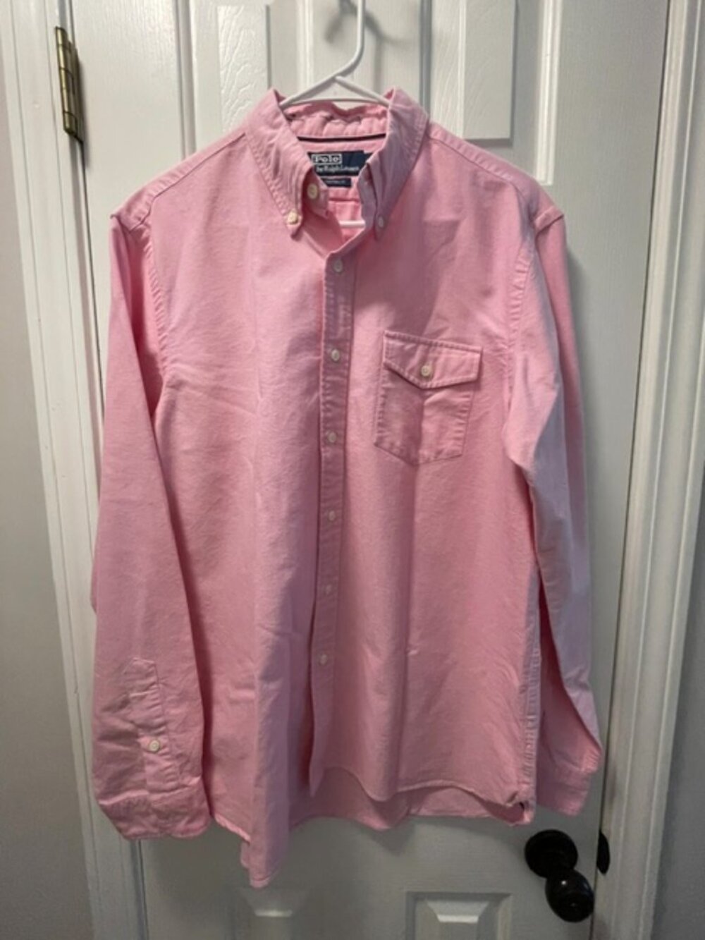 Ralph Lauren Men's Oxfort Long Sleeve Shirt, Pink Color, Large Size